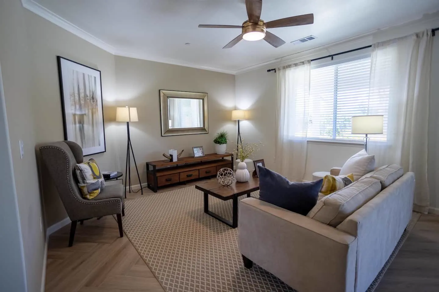 The living room at The Arith House in Hanford, California